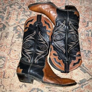 Tony Lama Black and Brown Heeled Boots